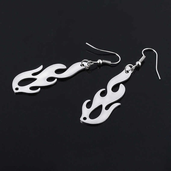 Any 4/$25! Shiny Silver Flame Dangle Earrings - Picture 4 of 9